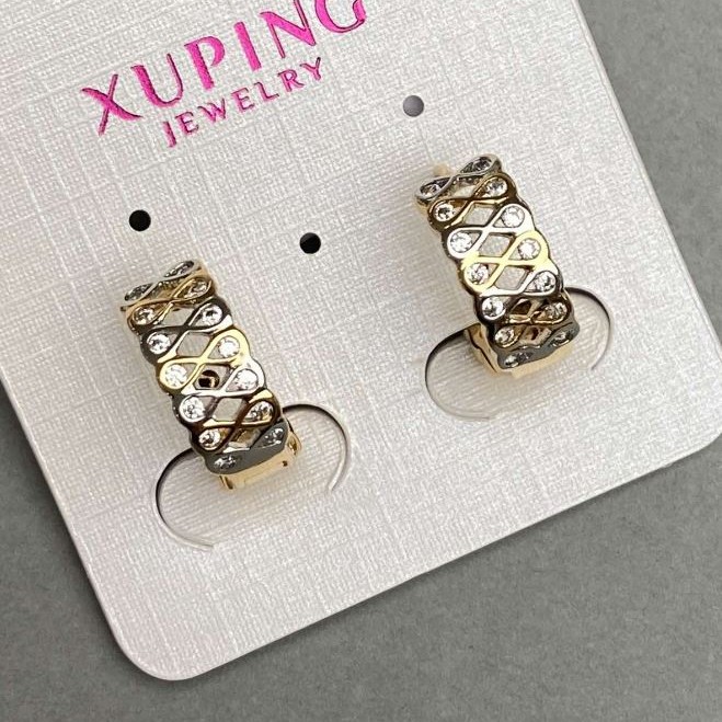 Xuping Earrings 6x15mm with White Rhinestones, 18K Gold Plating, Rhodium