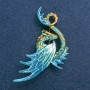 Dragon Brooch, Gold-Tone Metal with Enamel and Blue Petrol Rhinestones, 88x50mm +