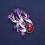 Leaves Brooch with Amethyst, Purple Enamel, Silver-Tone Metal 38x53mm