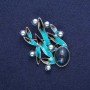 Brooch Leaves with Pearl, Blue Enamel, Silver-Tone Metal 38x53mm