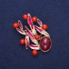 Leaves Brooch with Carnelian, Burgundy Enamel, Gold-Tone Metal 38x53mm