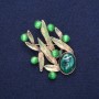 Leaves Brooch with Cat's Eye, Green Enamel, Gold-Tone Metal 38x53mm