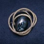 Brooch Accent 55×55mm with Cabochon White and Blue Strass in Gold-toned Metal