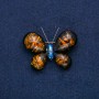 Brooch Butterfly Gold-Tone Metal with Blue Rhinestone and Imitation Dark Amber 50x35mm +
