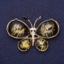 Brooch Butterfly White Rhinestones "Amber" (Imitation) 56x36mm Yellow Metal
