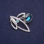 Brooch Accent with rhinestones and gemstone blue blue light silver 38x32mm
