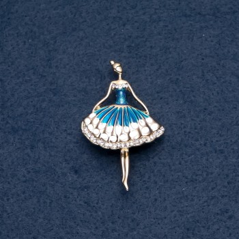 Ballerina Brooch, Blue Enamel, Gold-Tone Metal 30x50mm