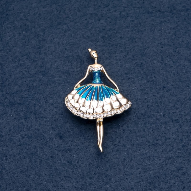 Ballerina Brooch, Blue Enamel, Gold-Tone Metal 30x50mm
