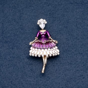 Lady-in-Waiting Brooch, Purple Enamel, Gold-Tone Metal 30x55mm