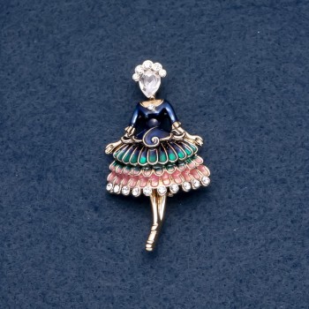 Lady-in-Waiting Brooch, Green Enamel, Gold-Tone Metal 30x55mm