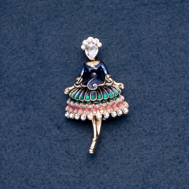 Lady-in-Waiting Brooch, Green Enamel, Gold-Tone Metal 30x55mm