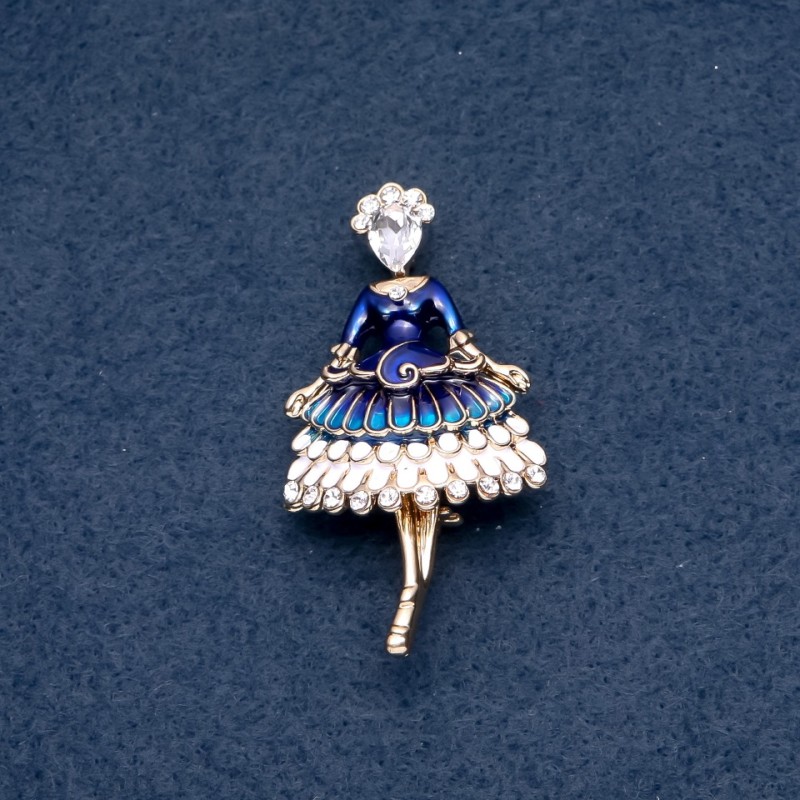 Brooch "Lady-in-Waiting" Blue Enamel 30x55mm Metal Colour "Gold"