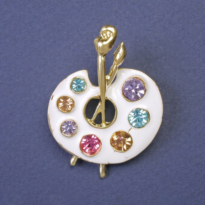 Brooch Palette with multicolour crystals and enamel golden metal 45x32mm+