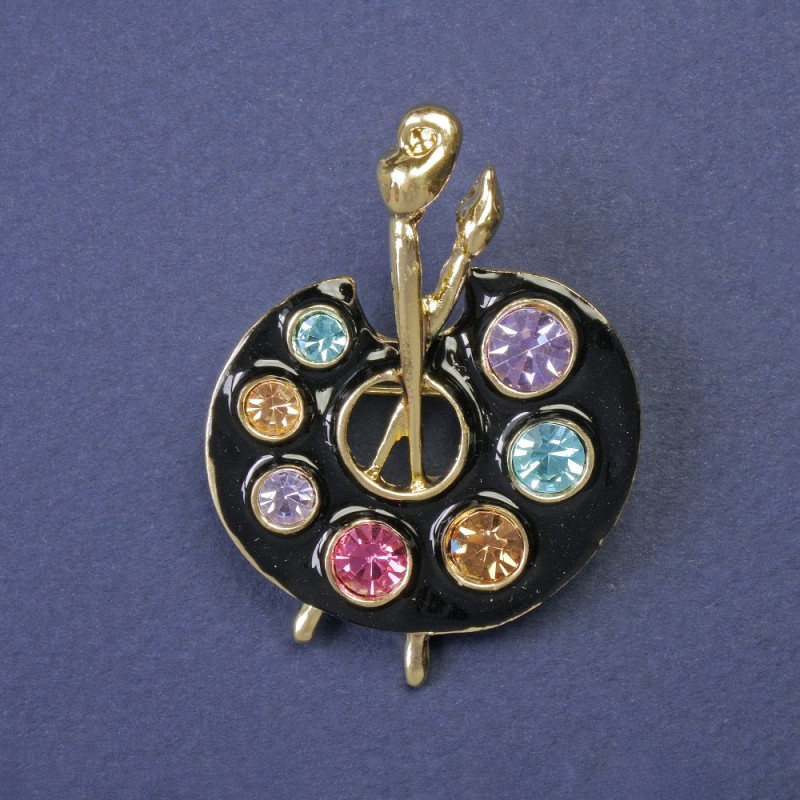 Palette Brooch Multicoloured Rhinestones with Enamel Gold-Tone Metal 45x32mm+