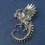 Brooch Dragon silver-toned metal with red rhinestones 64x50mm+