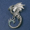 Dragon Brooch, Silver-Tone Metal with Blue Petrol-Tone Rhinestones 68x54mm