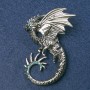 Dragon Brooch, Silver-Tone Metal with Blue Petrol-Tone Rhinestones 68x54mm