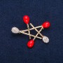 Star Brooch, Red Enamel and White Rhinestones, Gold-Tone Metal 36x44mm