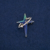 Star Brooch-Pendant in Oval Ring, Gold-Tone Metal with White Rhinestones and Blue, Turquoise Enamel 45x33mm +