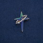 Star Brooch-Pendant in Oval Ring, Gold-Tone Metal with White Rhinestones and Blue, Turquoise Enamel 45x33mm +