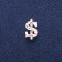 Dollar Brooch with White Enamel and Abalone Mother-of-Pearl, White Crystals, Silver-Tone Metal 12x21mm