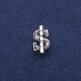 Dollar Brooch with Black Enamel and Abalone Mother-of-Pearl, White Crystals, Silver-Tone Metal 12x21mm