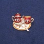 Tea Party Brooch Brown Enamel, Gold-Tone Metal 31x36mm