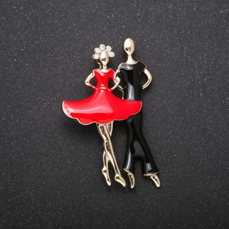 Brooch "Dancer" Red and Black Enamel Metal Colour "Yellow" 55x33mm