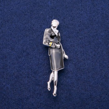 Brooch Pendant Lady with Enamel 18x60mm, Silver-Tone Metal
