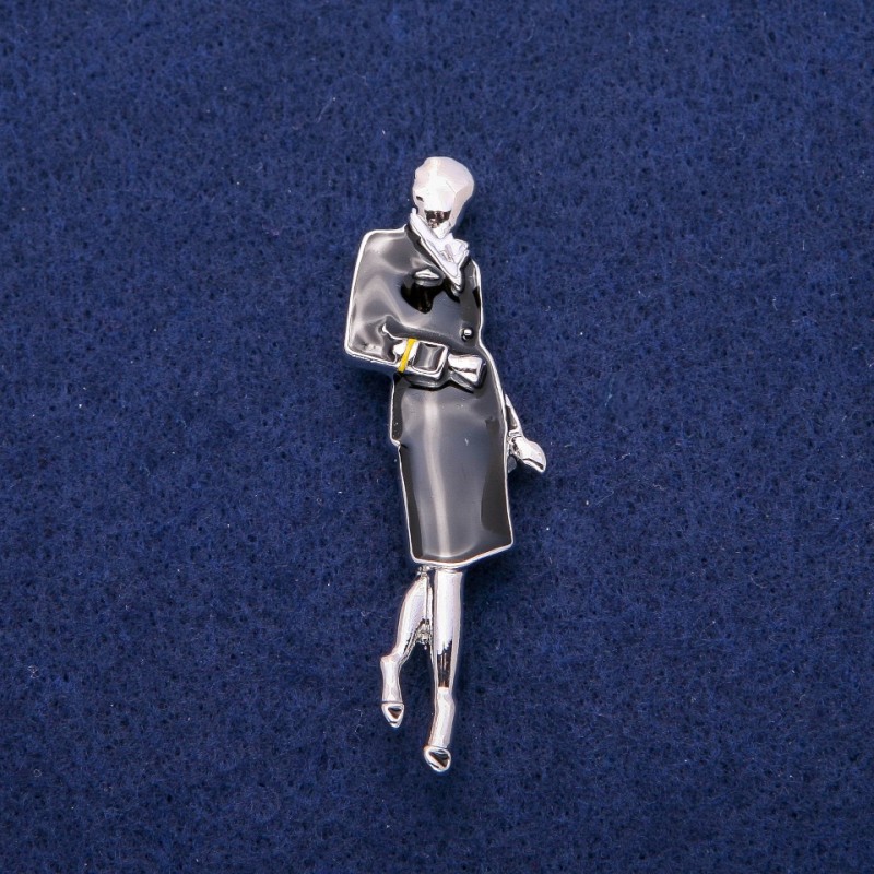 Brooch Pendant Lady with Enamel 18x60mm, Silver-Tone Metal