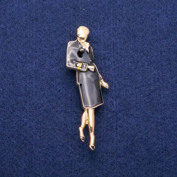 Brooch Pendant Lady with Enamel 18x60mm, Gold-Tone Metal