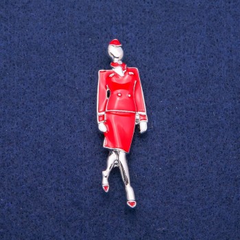 Brooch Pendant Stewardess with Enamel 18x60mm, Silver-Tone Metal