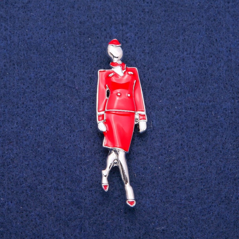 Brooch Pendant Stewardess with Enamel 18x60mm, Silver-Tone Metal
