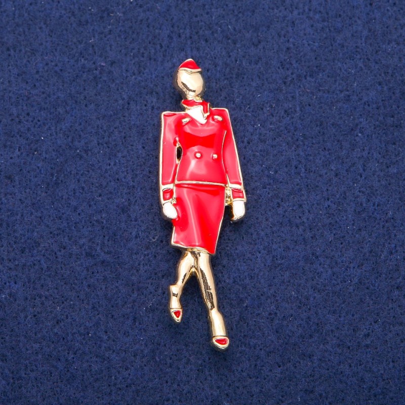 Brooch Pendant Stewardess with Enamel 18x60mm, Gold-Tone Metal