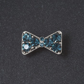 Brooch Bow Crystals Colour "Sea Wave" Metal Colour "Silver" 2.7 cm