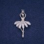 Ballerina Brooch with White Rhinestones, Silver-Tone Metal 49x28mm