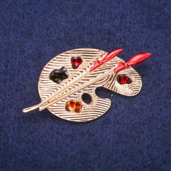 Artist's Palette Brooch with Enamel, Gold-Tone Metal, 26x50mm