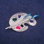 Palette Brooch with Enamel, Silver-Tone Metal 26x50mm