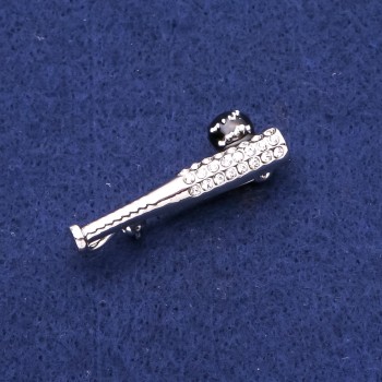 Brooch 'Baseball Bat' with Crystals Silver-tone Metal 13x40mm