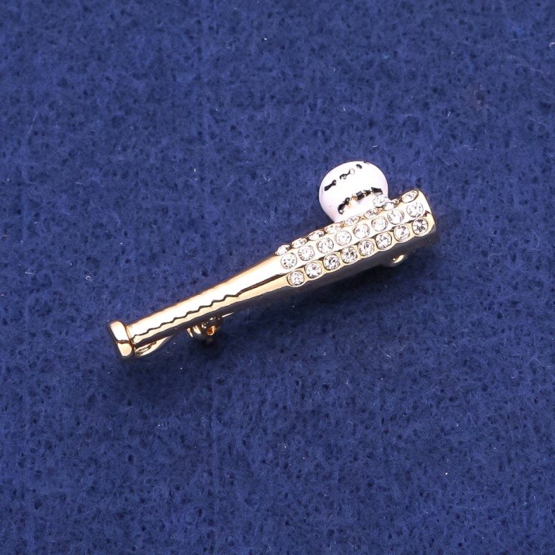 Brooch 'Baseball Bat' with Crystals in Gold-Tone Metal 13x40mm
