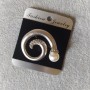 Brooch Swirl with Bead and Rhinestones, Light-Tone Metal 37x46mm