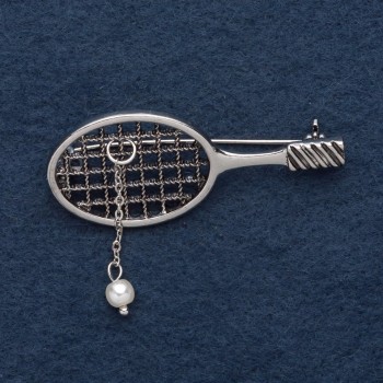 Brooch "Tennis Racket" 5.5×2 cm grey metal