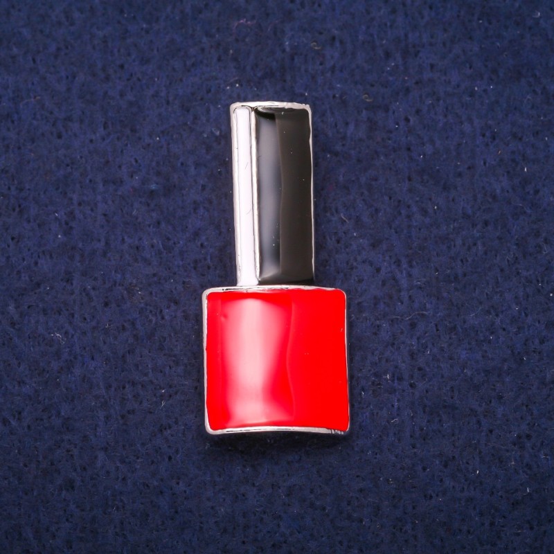 Brooch Lacquer Red, Black and White Enamel, Silver Metal 18×39mm