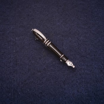 Brooch 'Pen' 5x45mm enamel colour black, metal silver