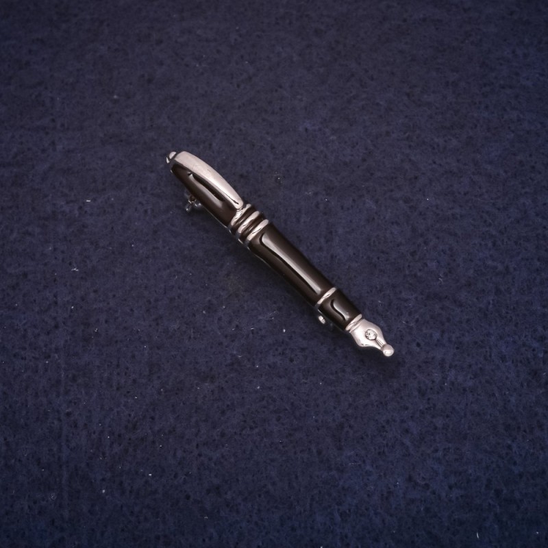 Brooch 'Pen' 5x45mm enamel colour black, metal silver