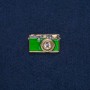 Brooch Camera gold-toned metal with green enamel and white stones 30×17 mm +
