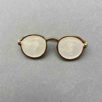 Brooch Glasses with mother-of-pearl enamel, golden metal 15×40mm