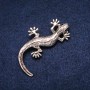 Lizard Brooch Silver-Tone Metal Black Rhinestones 38x57mm