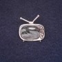 Brooch Television 25x28mm enamel black colour silvered metal