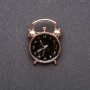 Brooch Clock Alarm Black Enamel Yellow Metal 20x27mm